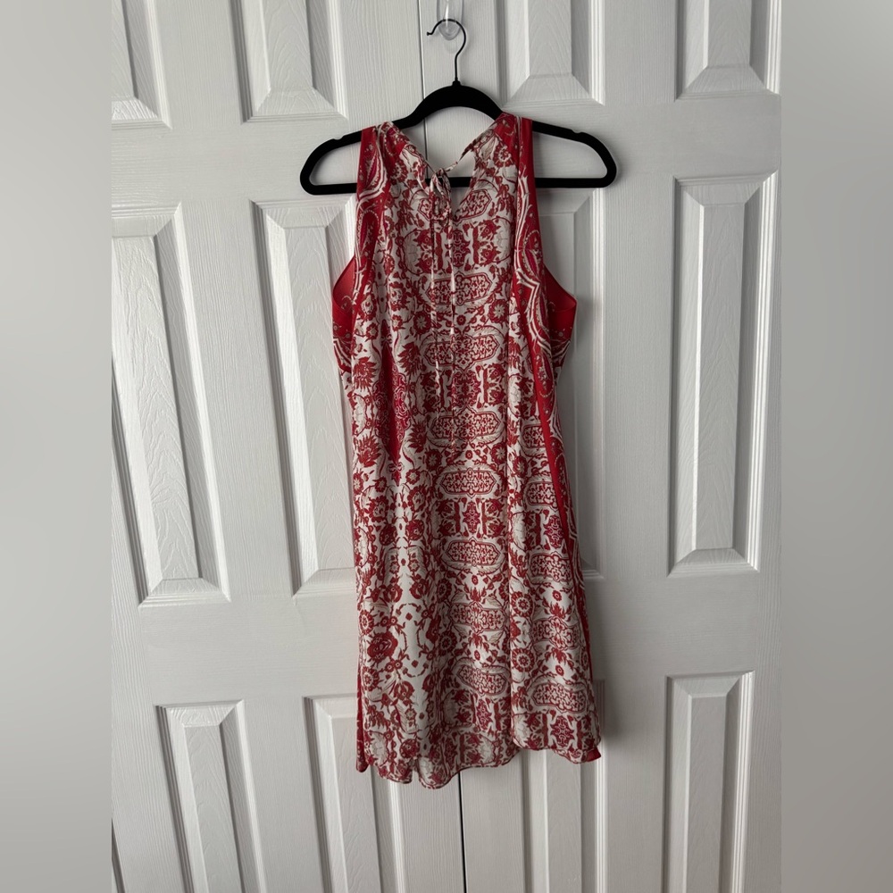 Max Studio Red & White Baroque Halter Swing Dress Size XL